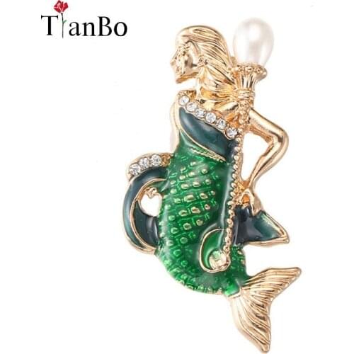 Tianbo Fashion brand new ocean of love set auger enamel glaze mermaid brooch Womens Accessories Wholesale