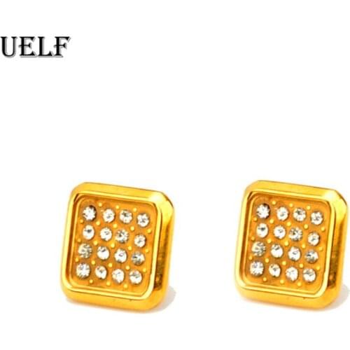 Uelf Fashion Square Stud Earrings White Crystal Zircon Earrings For Women Wedding Stainless Steel Jewelry Gift