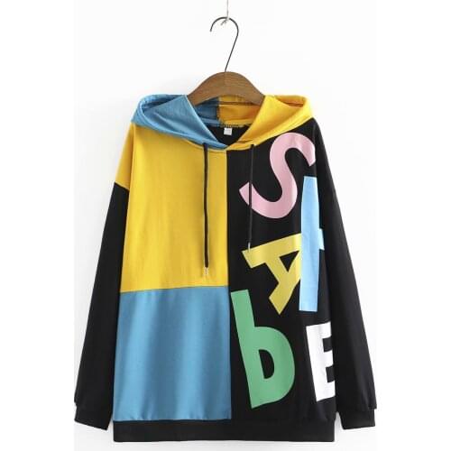 Plus size hooded patchwork print loose Womens Sweatshirts 2021 fashion spring autum pullover Woman clothes
