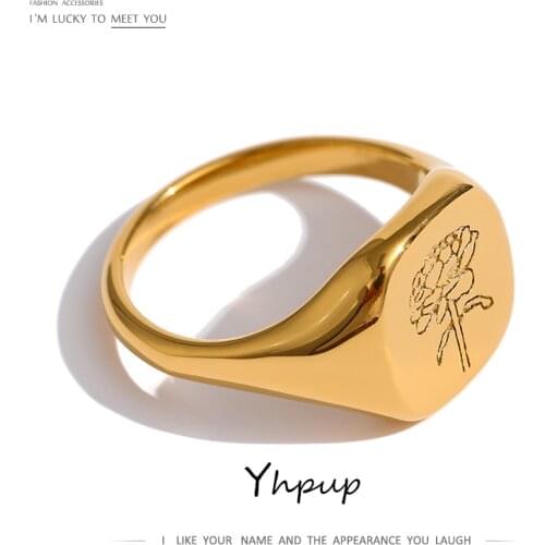 Yhpup Stainless Steel Flower Engrave Ring Minimalist Gold Color Metal 18 K Finger Ring joyería acero inoxidable mujer 2021
