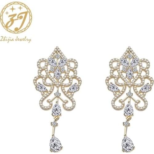 Zhijia Luxury Trendy Gold Sliver Rhinestone Crystal delicate hollow cloud Stud Earring For Women Dress Party Gifts
