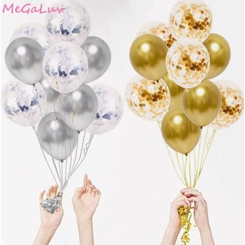 10pcs 12inch Gold Silver Clear Confetti Latex Air Balloons for Birthday Party Wedding Baby Shower Bridal Shower Decorations