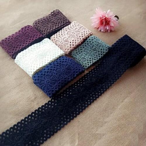 2meter/lot 7cm Good Quality Thicken Black/Dark Blue/Wine Red Elastic Lace Trims Diy Home Garden Lace Decoration X591