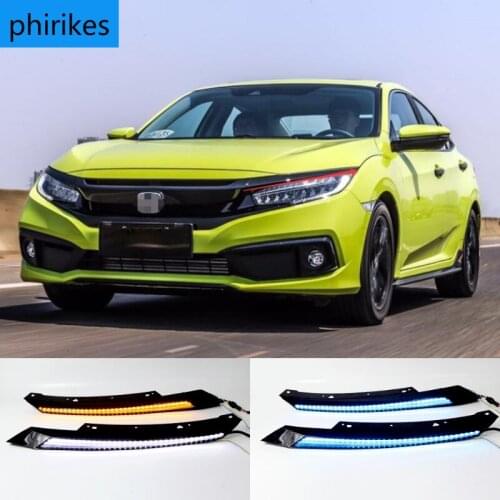 2PCS Car Headlight Eyebrow Decoration Dynamic Yellow Turn Signal DRL LED Daytime Running Light For Honda Civic 2016 - 2019 2020