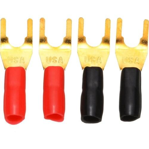 4pcs Y-style Spade Banana Plug Gold Plated Tuning Fork Banana Plug Solderless Speaker Cable Power Wire Terminals Connectors set