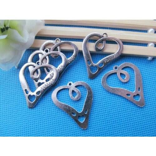 40pcs Antique Silver Filigree Hollow Heart Frame,Embedded Heart FOREVER,Connector Pendant Charm/Finding,DIY Jewelry Accessory
