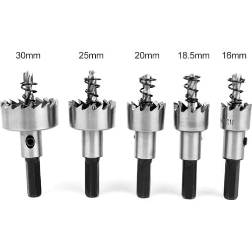 5pcs 16/18.5/20/25/30mm Hole Saw Set High Speed Steel Core Drill Bit with L-type Wrench Woodworking Serrated Drill Bit