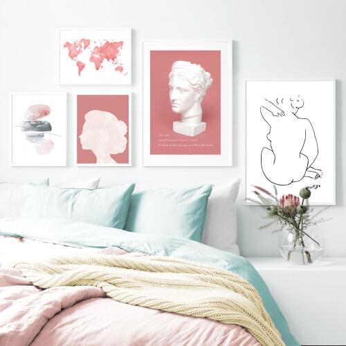 World Map Abstract Woman Sculpture Wall Art Canvas Painting Nordic Posters And Prints Wall Pictures For Living Room Home Decor