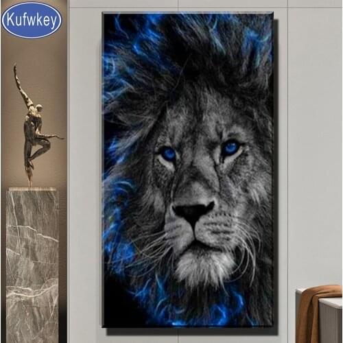 DIY photo custom diamond mosaic Blue Eye Lion 5D embroidery painting full drill square round cross stitch Animal home decor