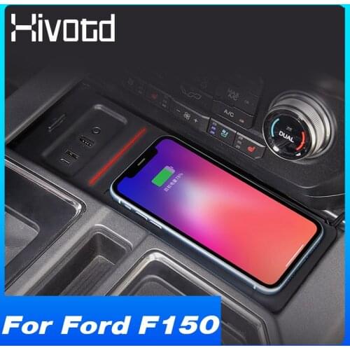 Car Wireless Charger QI 15W Phone Fast Charging Plate Pad Interior Modification Accessories For Ford F150 SVT Raptor 2015-2020