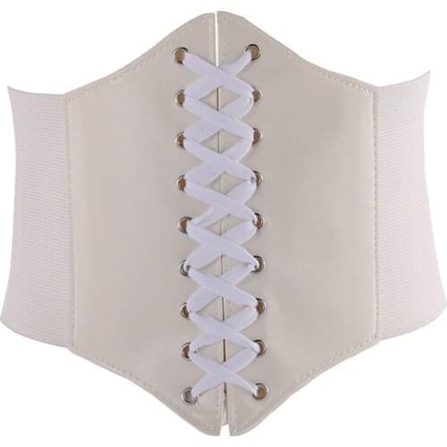 B2QE Women Faux Leather Underbust Corset Waist Belt Steampunk Vintage Sexy Bustier Criss Cross Lace-Up Elastic Cincher Girdle