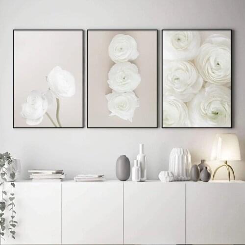 White Romantic Rose Flower Eucalyptu Branches Canvas Painting Poster Print Modern Nordic Wall Art Picture Living Room Home Decor