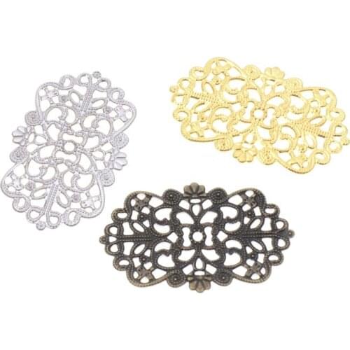 Free shipping 10Pcs Flowers Filigree Wraps Connectors Metal Crafts Decoration DIY Findings 50x32mm