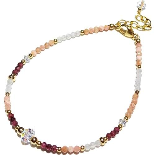 Lii Ji Garnet Rhodochrosite Clear Quartz Natural Stone 14K Gold Filled Bracelet 17+3cm Fashion Fine Jewelry For Gift