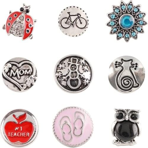 Owl Cat love Snowman Rhinestone Flower 20mm Metal snap button jewelry DIY bracelet KD1110