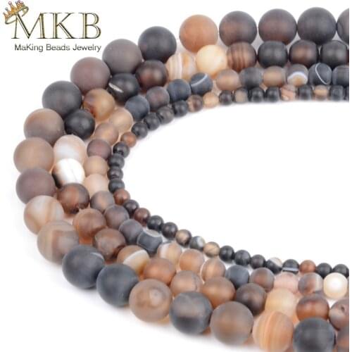 Dull Polish Matte Brown Banded Agates Natural Stone Beads For Jewelry Making 4 6 8 10 12mm Round Beads Accessories Perles Bijoux