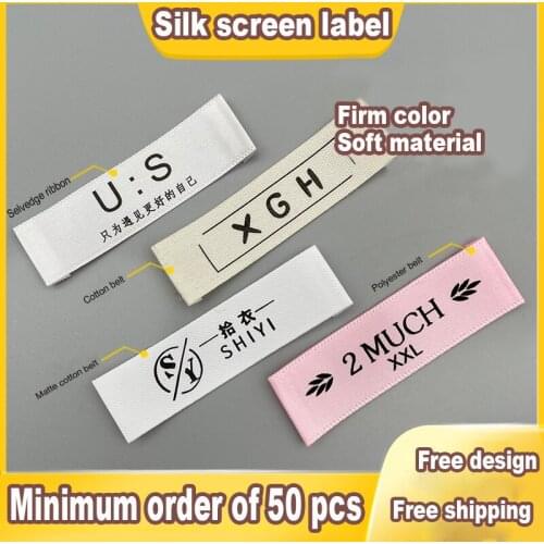 Free shipping Custom black Cotton clothes labels Printed Children Garment Woven labels suit collar soft cotton printed labels