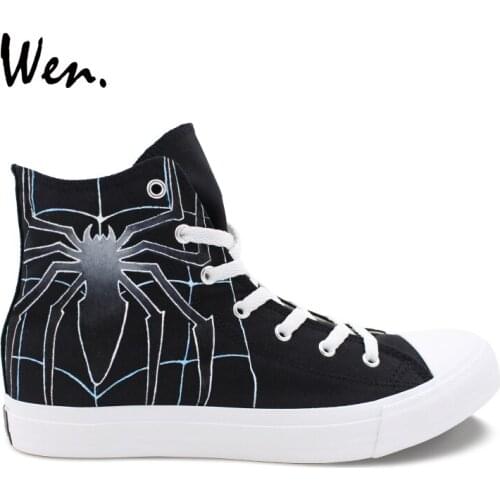 Wen Hand Painted Canvas Shoes Design Spider High Top Black Athletic Shoes Mens Womens Rope Soled Sneakers for Unique Gifts
