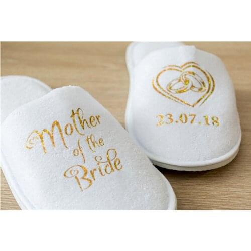 Personalised Wedding gold Slippers mother of bride gift,Bridesmaid Gift,custom text logo ,Hen Weekend closed toe Spa Slippers