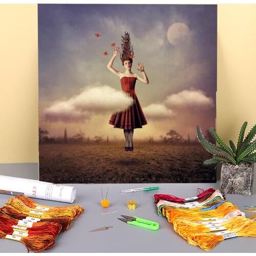 Woman Girl Pre-Printed 11CT Cross-Stitch Embroidery Kit DMC Threads Needlework Sewing Handmade Handiwork Floss Gift Adults