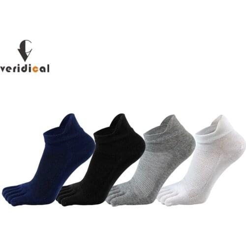 VERIDICAL Solid Pure Cotton Ankle Five Finger Socks For Man Soft Elastic Endurable Breathable Deodorant No Show Socks With Toes