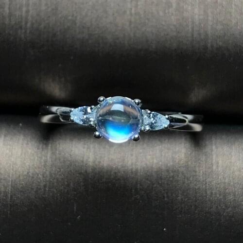 New natural glass body blue moonstone ring 925 silver ladies ring simple and compact fashion trend