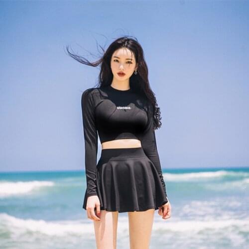 New Sports Swim Beach Wear Black Solid Color Designer Letters Swimsuit Sexy Swimwear Women Long Sleeve Beachwear Suit with Dress