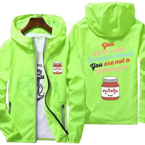Nutella Cartoon Print Mens hooded windbreaker coat spring and autumn sunscreen slim casual coat fashion jacket running sports