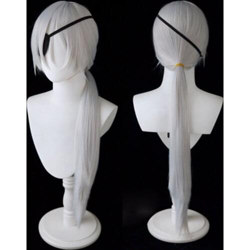 Anime Chainsaw Man Quanxi Cosplay Wig Silver Gray Long Heat Resistant Synthetic Hair Halloween Party Wigs + Wig Cap + Eye Patch