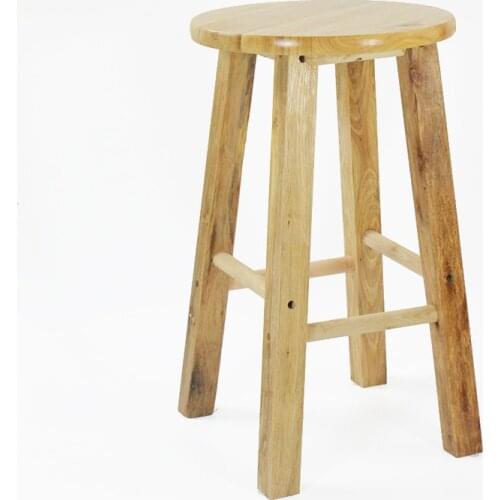 Simple Style Wooden Bar Chair Commercial Dining Stool Multifunction High Round Stool Reinforce Step Stool Retro Dressing Seat