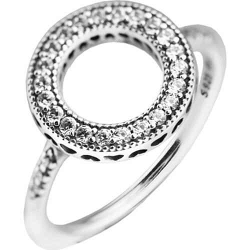 Clear CZ Radiant Heart Hollow Round Shape Women Rings Jewelry 100% 925 Sterling Silver Rings for Women Jewelry Girl Ring Gifts