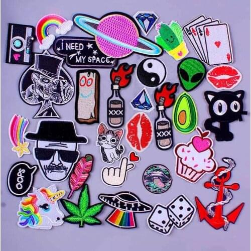 Pulaqi Cartoon Cat Unicorn Animal Embroidery Patches For Clothing DIY Iron On Patches On Clothes Camera Fruit Patch Custom Patch