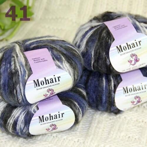 Sale New 4BallsX25g Luxury Soft Mohair Warm Wrap Shawl Hand Knit Crochet Yarn 291-41-4 Blue White Black Multi