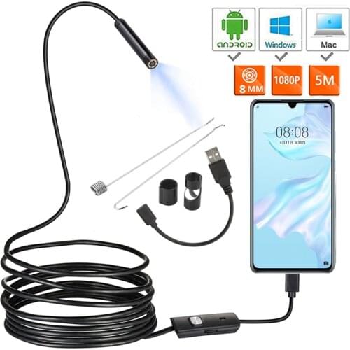 USB Mini 1080p HD Endoscope Camera 1m 2m 5m Flexible Hard Cable Snake Borescope Inspection Camera for Android Smartphone PC