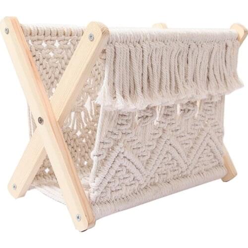 Macrame Magazine Rack Small Boho Books Newspapers Holder Organizer Northern Europe Rustic Style Storage Rack