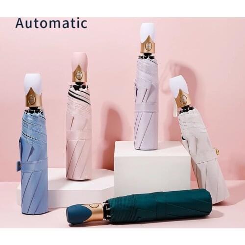 High Quality Automatic Umbrella Rain Women Three-folding Umbrella Windproof Pure Color Umbrella Female Waterproof parasol