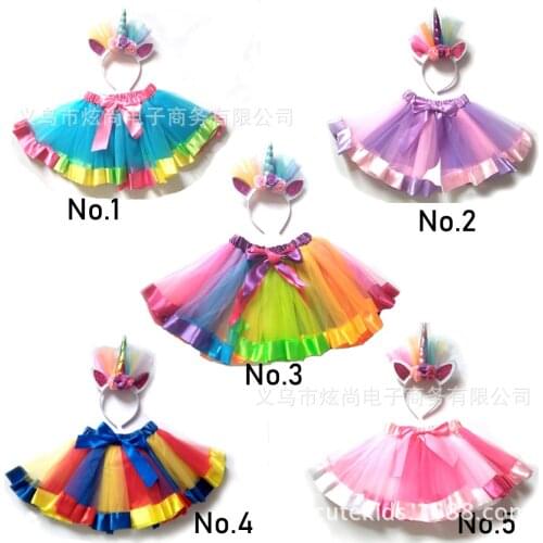 Anime Unicorn girls Skirts Rainbow mesh short skirt Pony cosplay Sweet and lovely princess style Unicorn Hairband