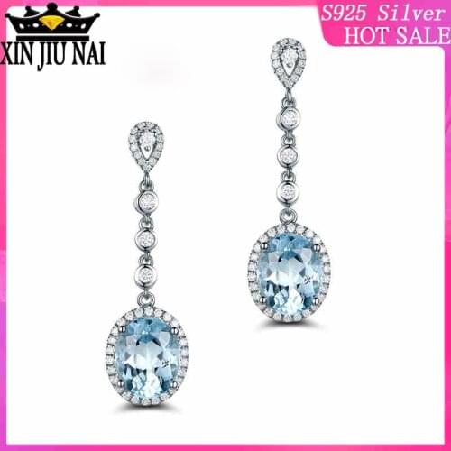 S925 sterling silver New hot selling exquisite super shining Palace banquet retro sapphire hypoallergenic long earrings women