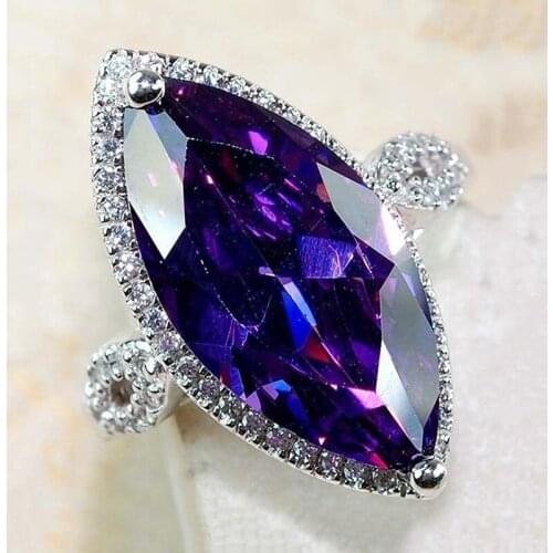 USTAR Big Purple Cubic Zircon Rings for women New fashion Jewelry silver color Crystals Statement Finger Ring Female Anel