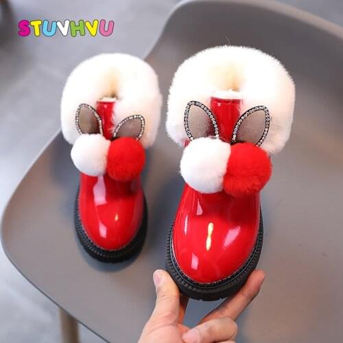 Winter Girl Shoes Kids Short Boots Leather Fashion Martin Boot Plus Velvet Warm Children Snow Boots Cute Plush Girls Booties