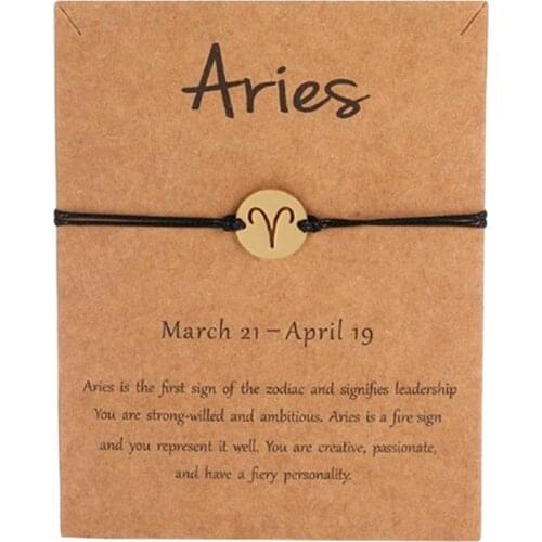 1pc Black Colors Gold Card Fashion Jewelry 12 Constellations Zodiac Woven Bracelet Bangles For Women