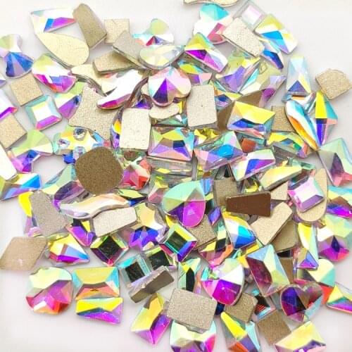 100pcs/bag Mix Model AB Flat-back Rhinestones Heteroideus Charms 3D Crystal Gems Decoration DIY