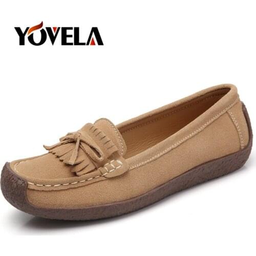 2019 Suede Leather Women Flats Shoes Fashion Women Boat Shoes Slip on Leather Flats Oxfords Ladies Loafers Moccasins Casual Shoe
