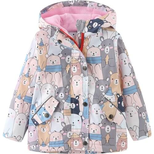 2021 NEW Winter Fleece Children Windbreaker Boy Girl Cartoon Print Jacket Outdoor Windproof Rainproof Kids Coats