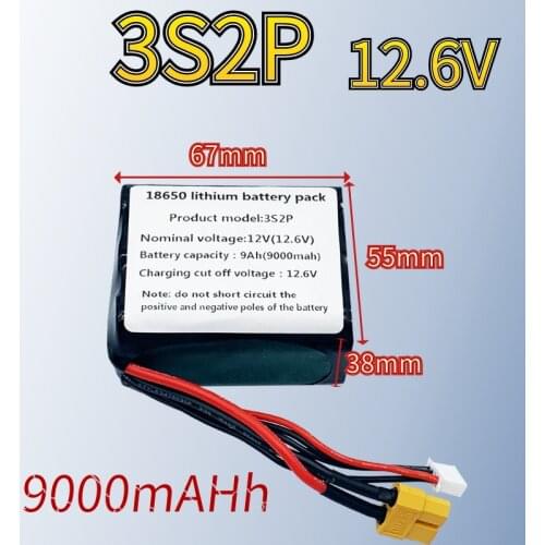 2021New 12V Battery12.6V 9000mAh 3S2P Li-ion Use Single Cell NCR18650GA Combination Suitable for Parrot Disco and Various Drones