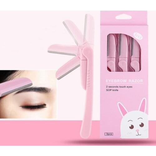 3Pcs/set Face Razor Pink Facial Eyebrow Trimmer Hair Razor Face Eyebrow Shaper Shaver Stainless Steel Blades Makeup Tools