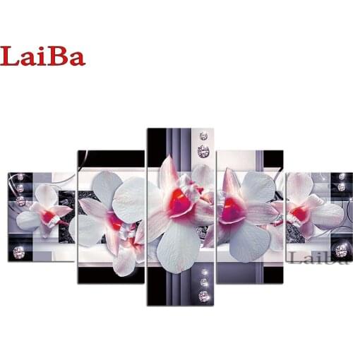 5D Diamond Embroidery white beautiful orchid daimond painting full square round drill rhinestones diamond mosaic 5pcs Home Decor