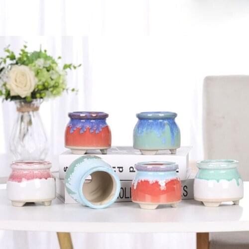 6pcs/set Small Milk Can Flowerpot Creative Ceramic Flower Pot Succulent Plant Pot Vase Office Desktop Ornaments Balcony Decor