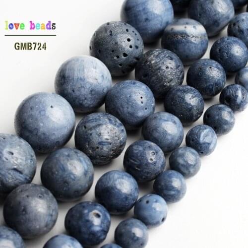 6/8/10/12mm Natural Blue Coral Round Loose Beads for Jewelry Making DIY Beads Bracelet 15'' Strand