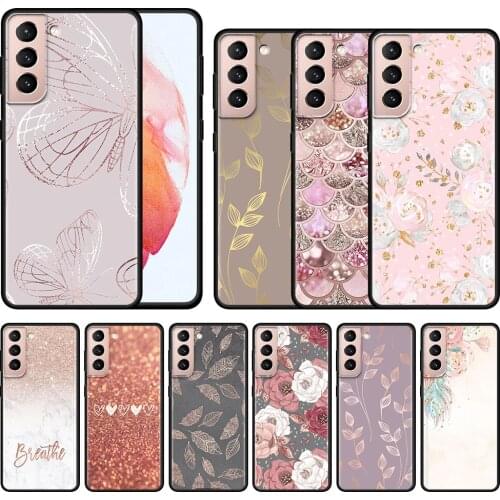 Phone Case For Samsung Galaxy SS20 S21 FE Ultra S10 Lite S9 S8 Plus S10E S7 Edge Fundas Black Shell Rose Flower Gold Bronzing